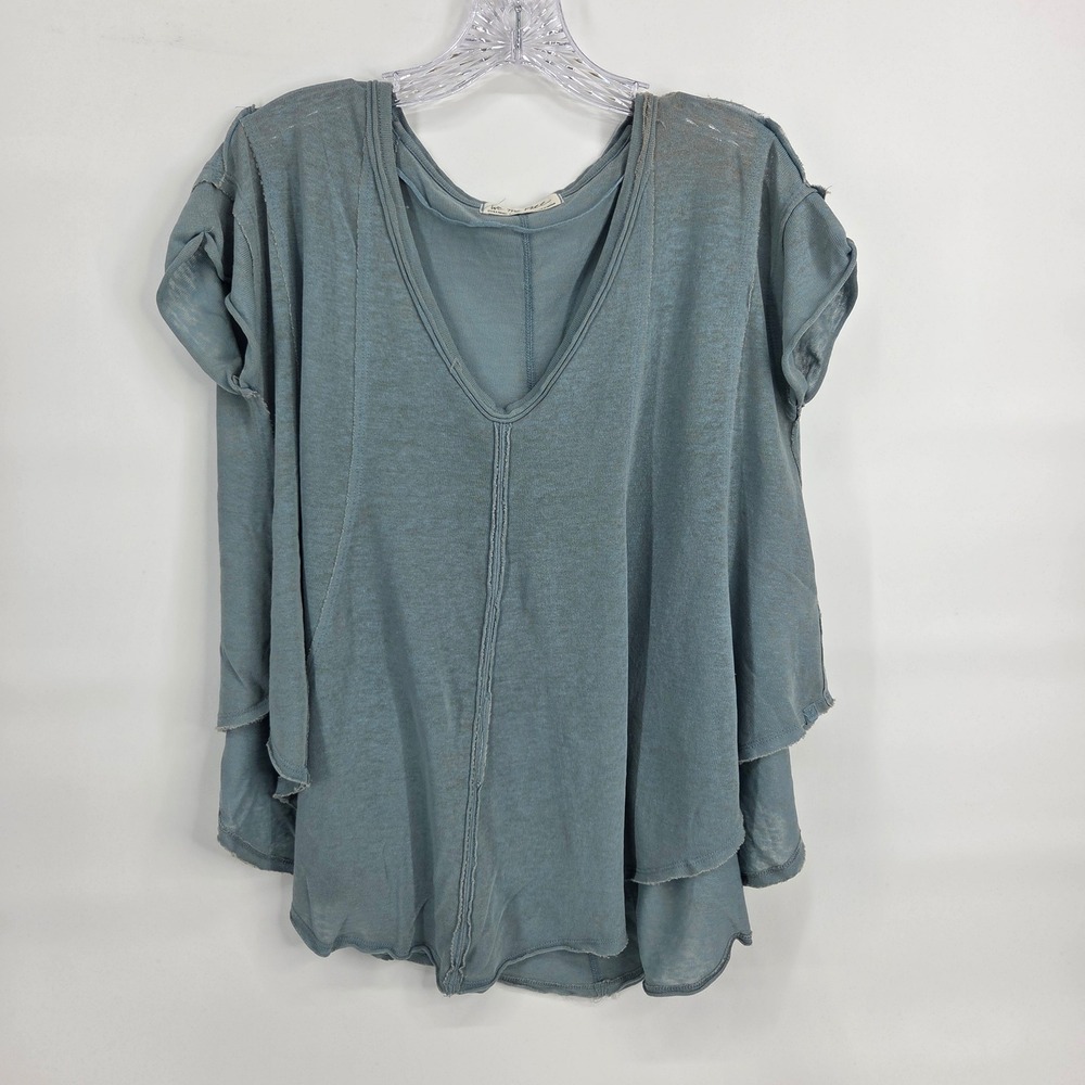 We The Free V-Neck Top XS Blue Boho Raw Seam Flowy